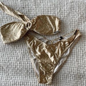 Never Worn Silky Animal Printed One Shoulder Matching Bikini Set